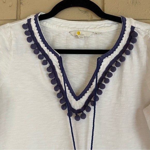 Boden Womens Pompom Dress Cover Up SZ 8 Preppy Boho Beach Pool Party Tunic - Picture 2 of 8